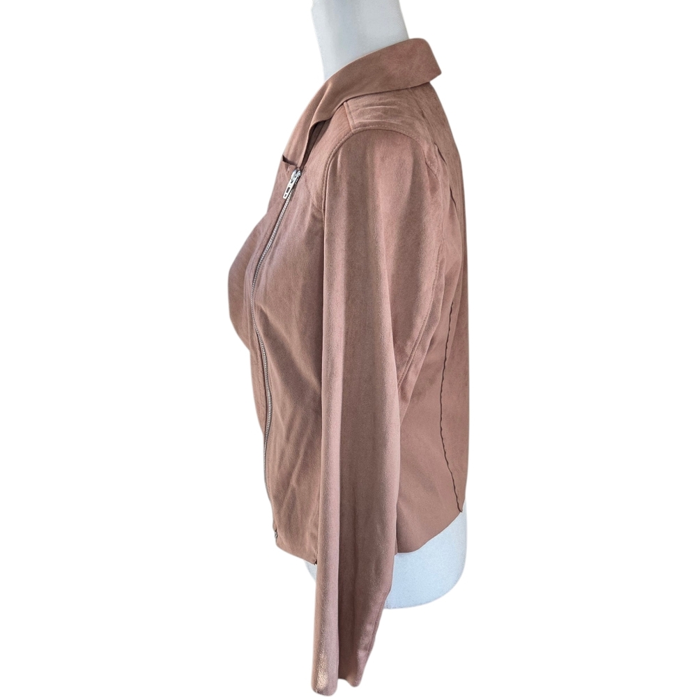 BlankNYC Tan Faux Suede Moto Jacket Draped Asymmetrical Zip Size Medium - Picture 4 of 14